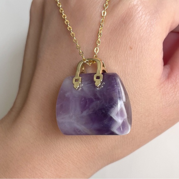 🆕New Amethyst Crystal Gemstone Hand Bag Hand Carved- Figurine or Pendent 2pcs - Picture 9 of 13